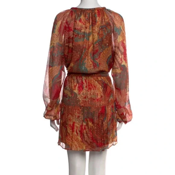 A.L.C. Red Mix Floral V-Neck Long Sleeve Mini Dress size 8 - Picture 7 of 7